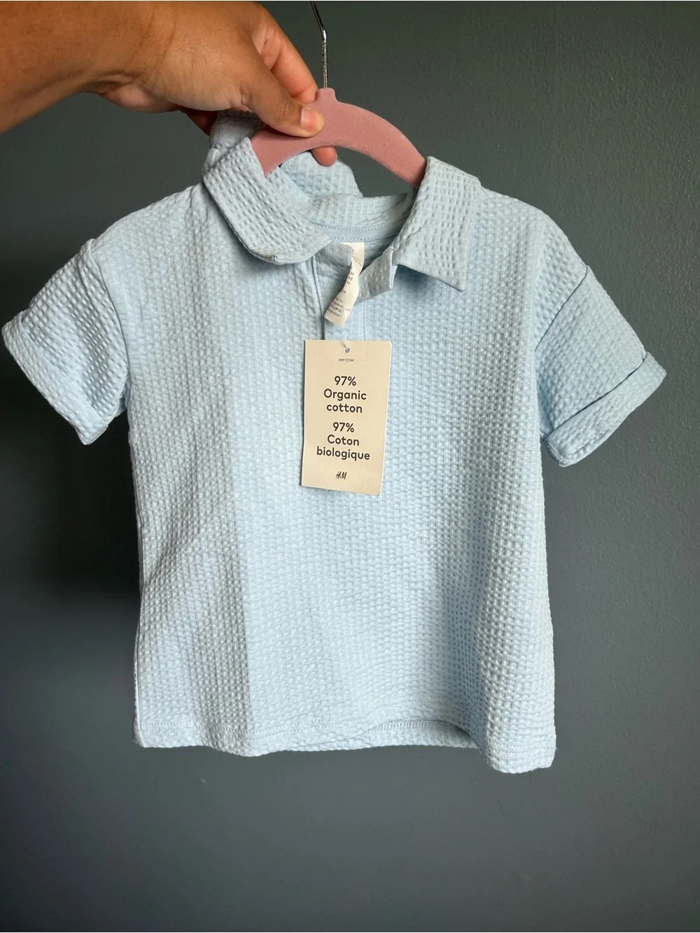 H&M Light Blue Organic Cotton Waffle Polo - Kids